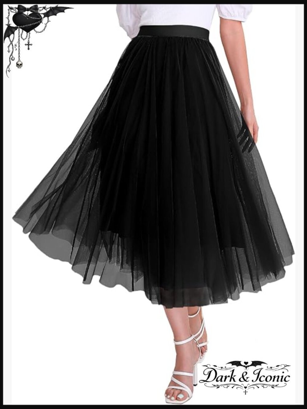 Mid-length Tulle Skirt High Waist Elastic Pleated Flowy Party Tutu